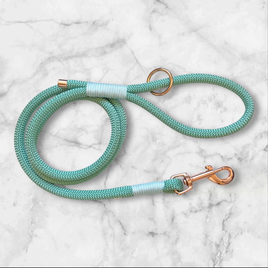 Handmade Sea Green Paracord Dog Lead with Rose Gold Hardware