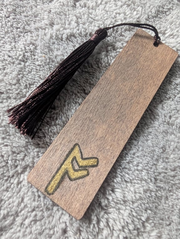Viking ruin alphabet, Elder Futhark Fehu ruin, wooden bookmark with tassel