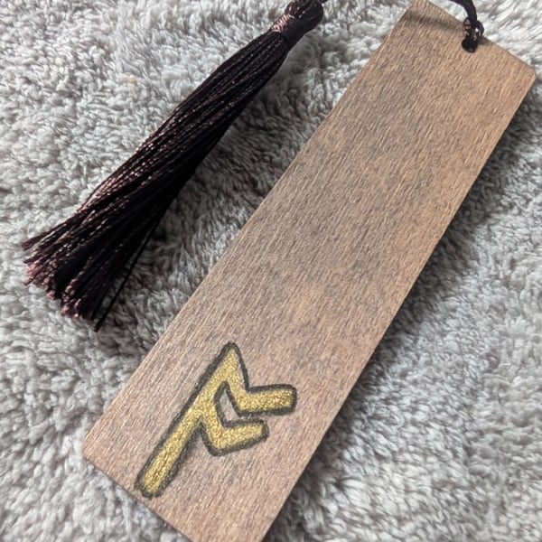 Viking ruin alphabet, Elder Futhark Fehu ruin, wooden bookmark with tassel