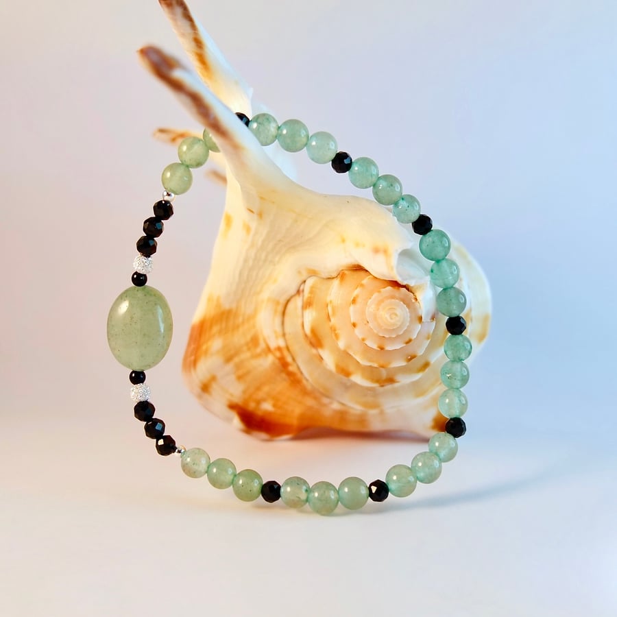 Aventurine Bracelet With Spinel & Silver - Handmade Gift, August Birthday, Leo