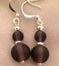 Deep purple, plum frosted bead earrings with silver trim