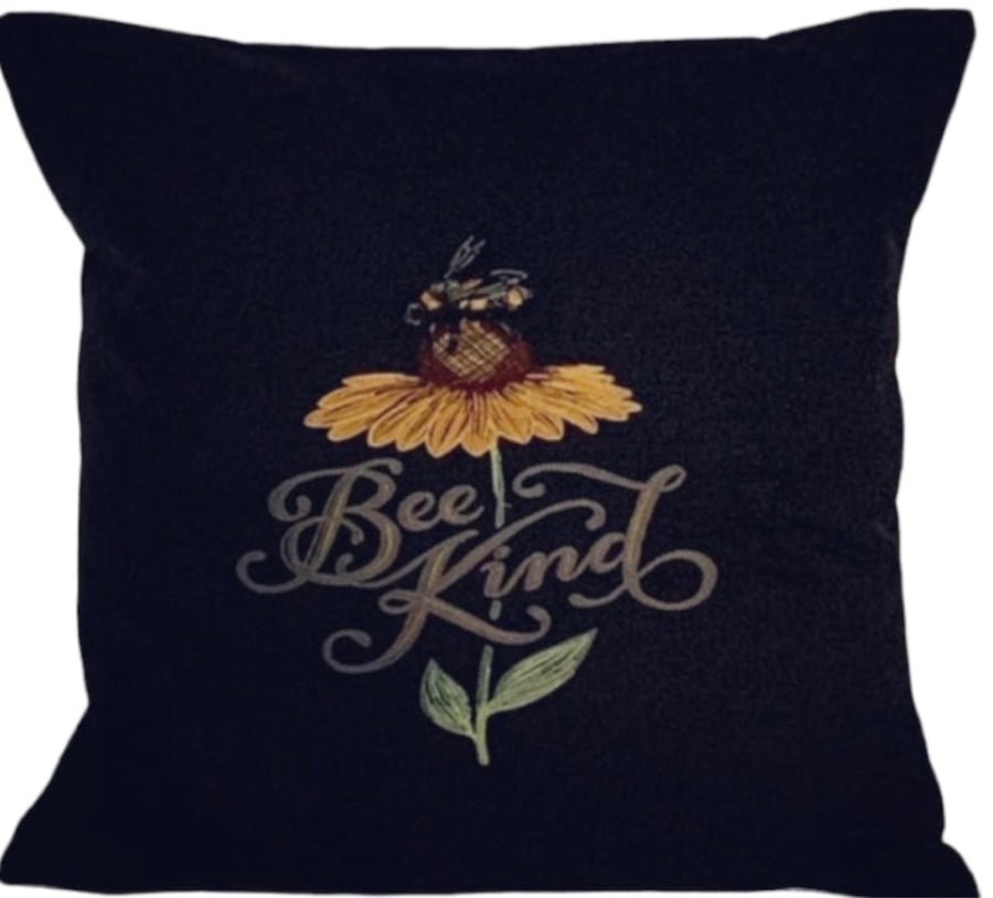 Bee Kind Embroidered Cushion Cover NAVY 