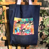 Denim Tote Bag with Japanese Fabric Pocket and Internal Pocket