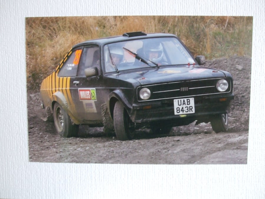 Photographic greetings card of a Ford Escort Mk.2, going "Sideways"!
