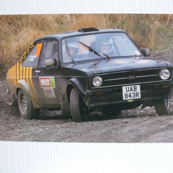 Photographic greetings card of a Ford Escort Mk.2, going "Sideways"!