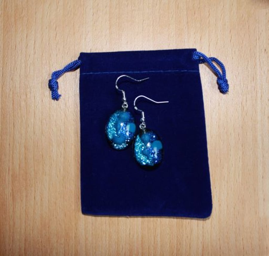 Blue oval resin earrings