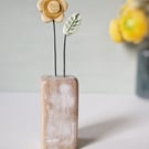 Perfectly Imperfect Clay Flower and Leaf in a Wood Block