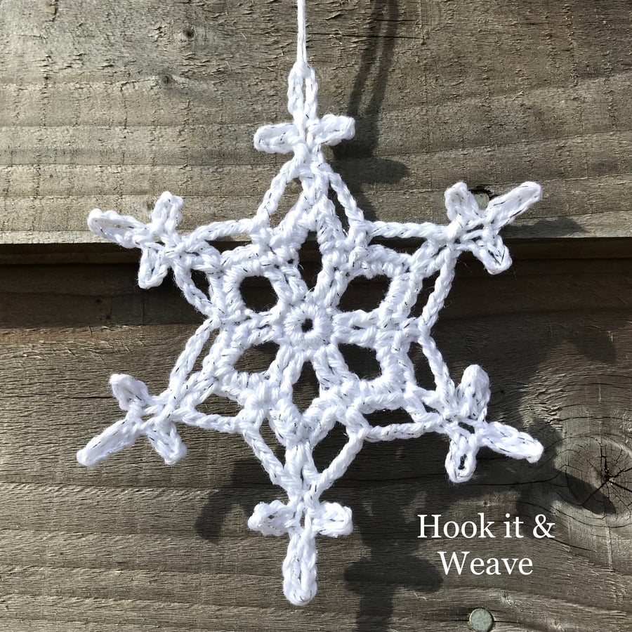 Sparkly Three Snowflake Collection (crocheted white cotton)