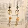 Statement Bead and Wire Flowers Facet Cut Beads Long Dangle Hook Earrings