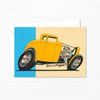 Yellow Hot Rod Greetings Card - Detailed Hand Drawn Illustration for a Car Lover