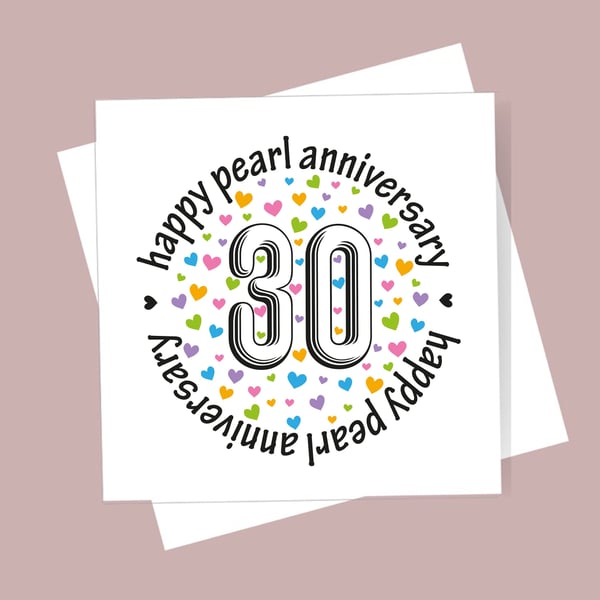 Pearl Wedding Anniversary Card - 30 Years Married. Blank inside. Free delivery 