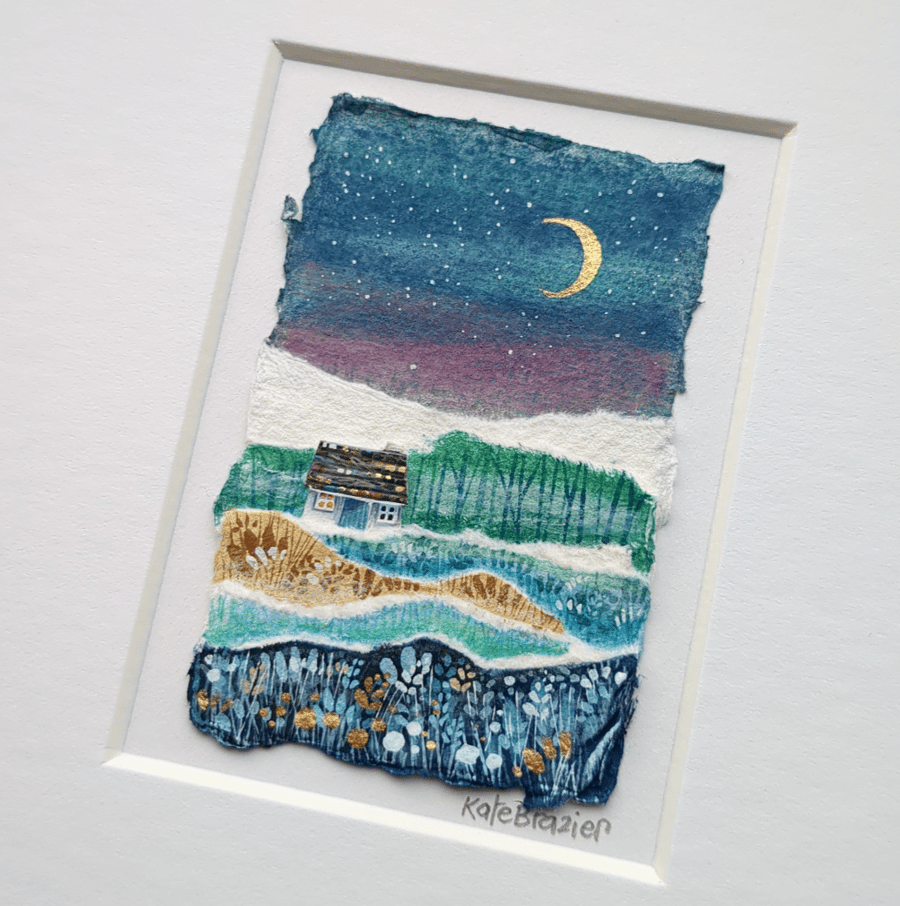 New Moon Cottage - Original collage. A5 Mounted