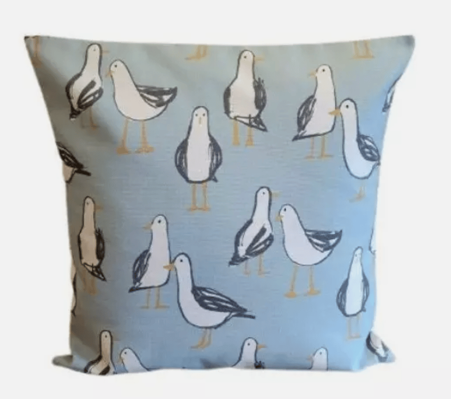 Seagull Laridae Nautical Marine Seaside Duckegg Blue Cushion Cover 
