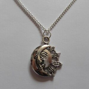 moon sun pendant necklace silver plated 18" curb chain