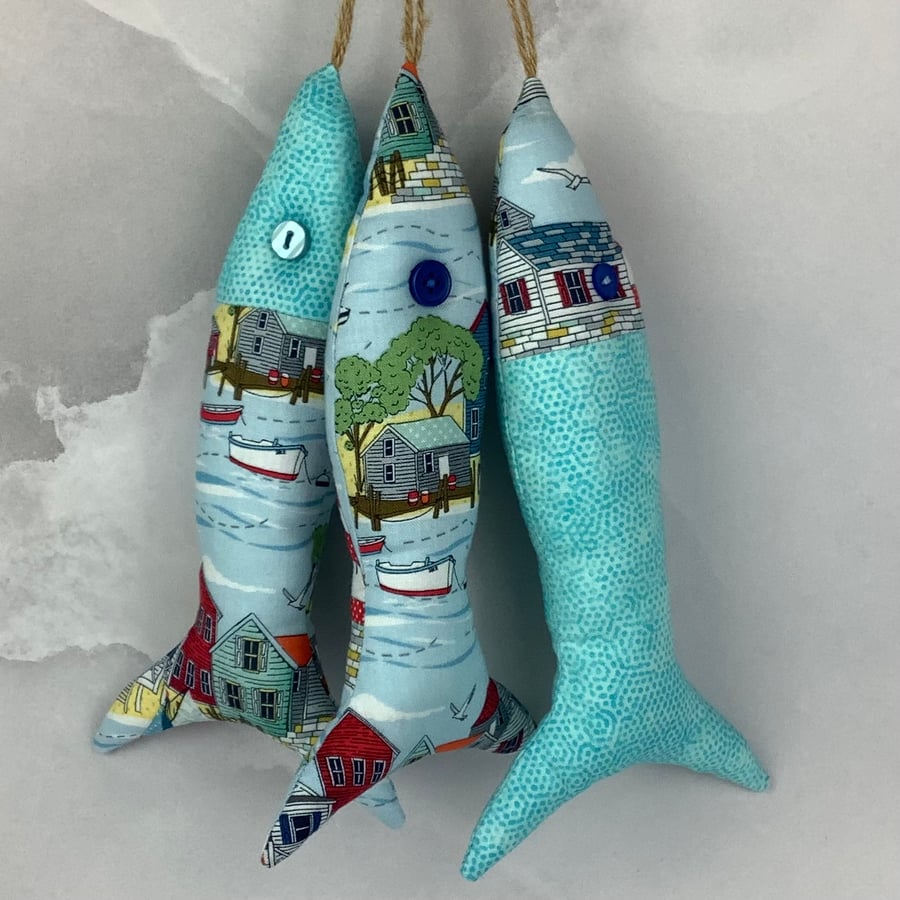 Beachfront hanging fabric fish set, Handmade