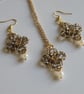 Gold & Smoky Brown Beaded Earring & Necklace Set with Pearls