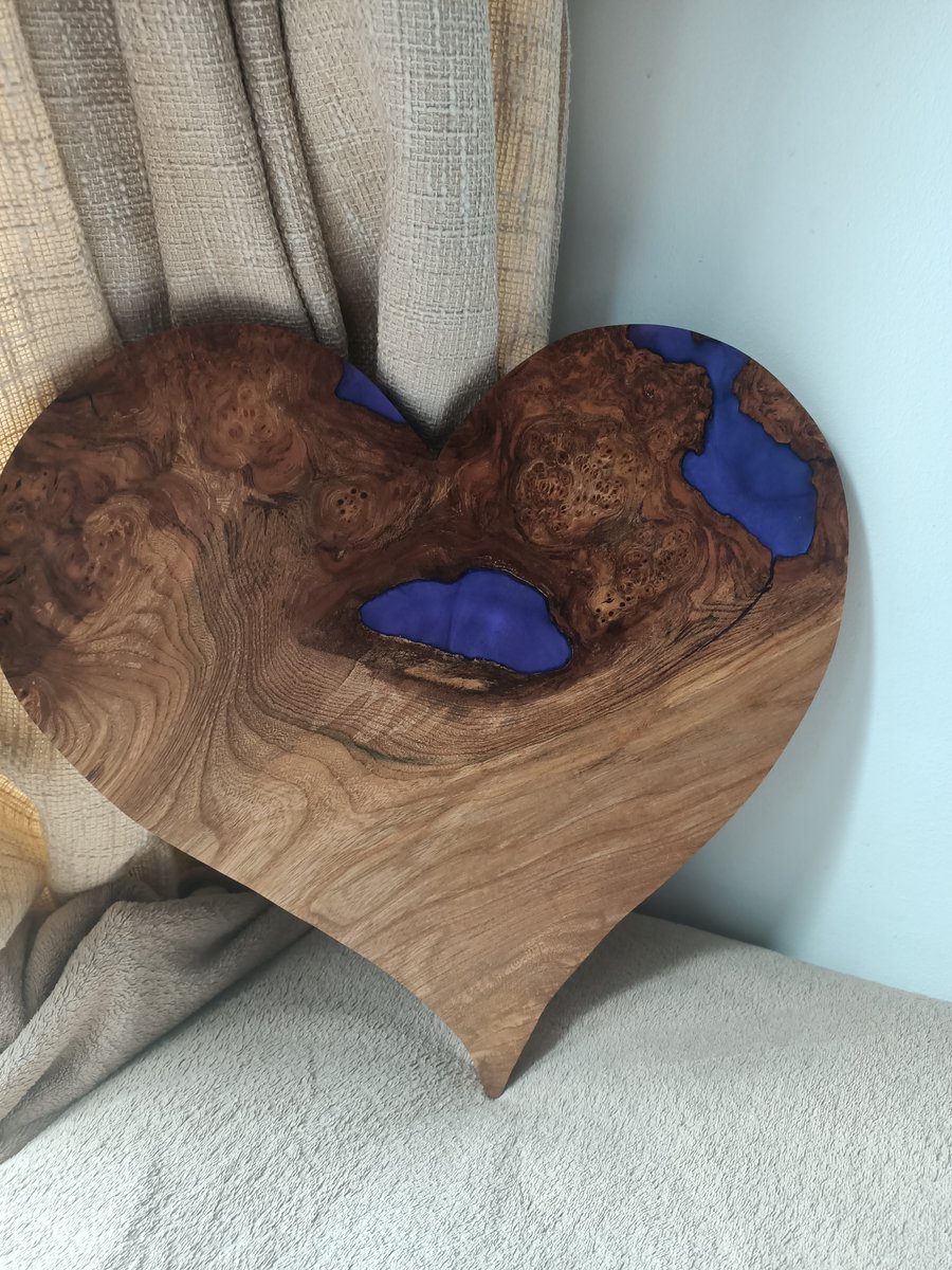 Wooden chopping board. Love heart wood and resin chopping board cake charcuterie