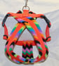 Multi Coloured Zig Zag Fleece Lined Dog Harness with Orange Webbing 