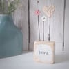  Clay Heart and Buttons in a Painted Wood Block 'Love'