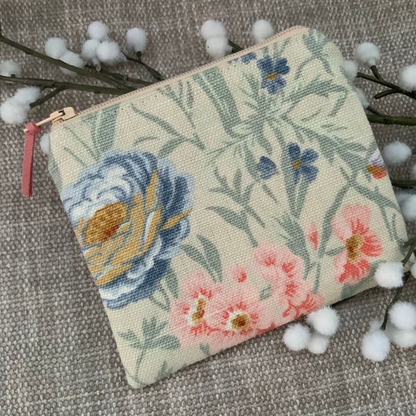 Fabric Coin Purse, Money Pouch, Zipped Purse, Purse, Card Holder, Floral