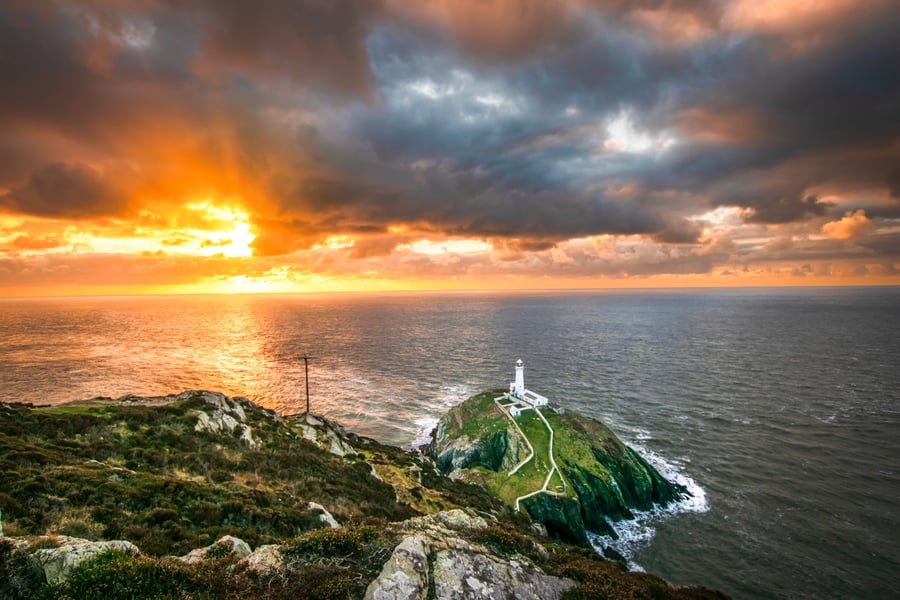 South Stack Lighthouse at Sunset - A5 Mounted Giclée Print