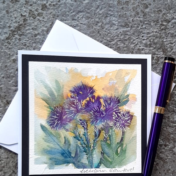 Handpainted Blank Card. Thistles. Letterbox Gift. Keepsake
