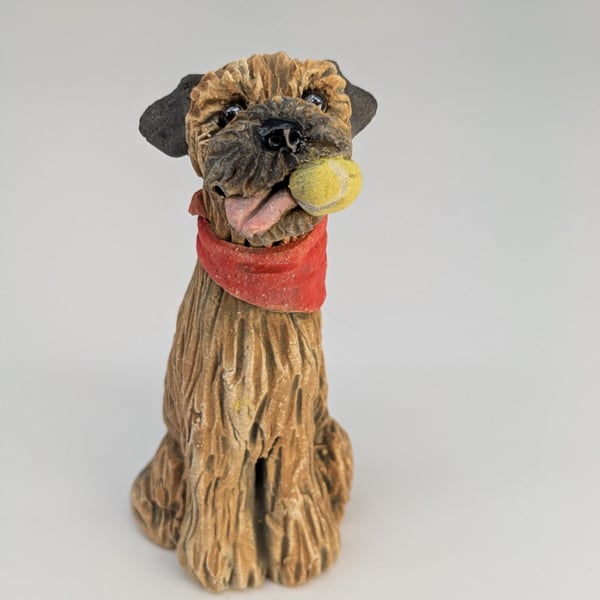 Mini Border Terrier with ball and neckerchief - 4