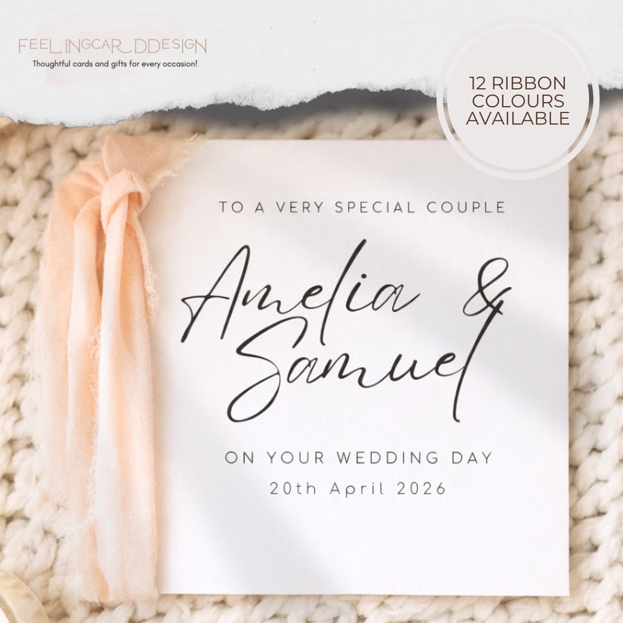 Personalised Wedding Card Custom Names and Date Elegant Bride & Groom Keepsake