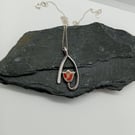 Tulip Necklace glass enamelled sterling silver pink peach double colour tulip