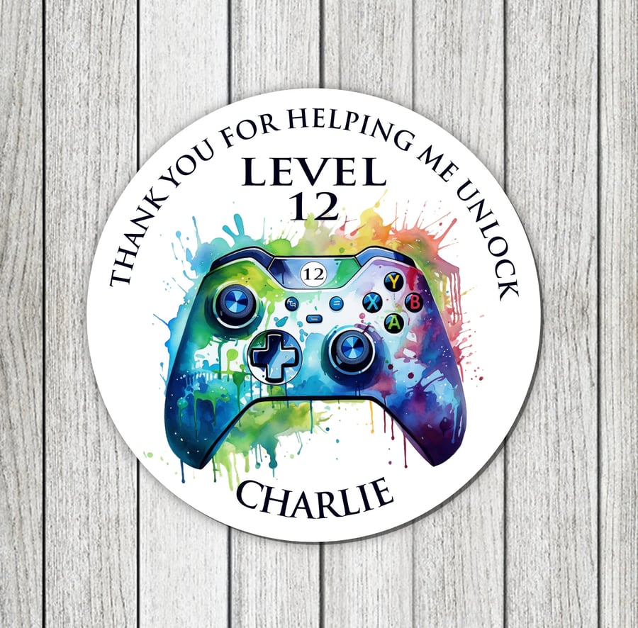 15 Gamer Thank You For Coming Birthday Party Stickers