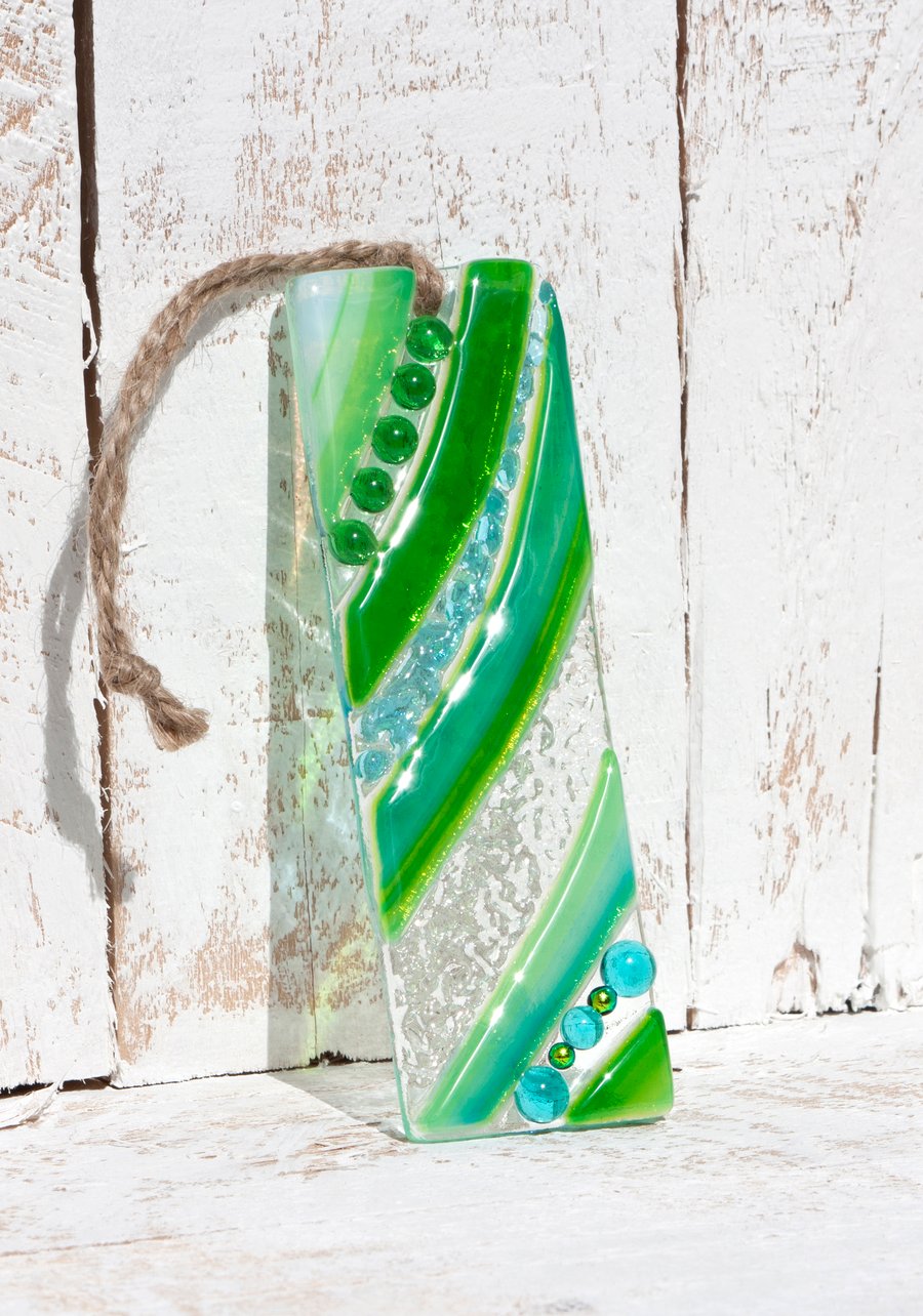 Fused Glass Light Catcher - Green & Turquoise