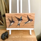 Swallows acrylic painting on oak 