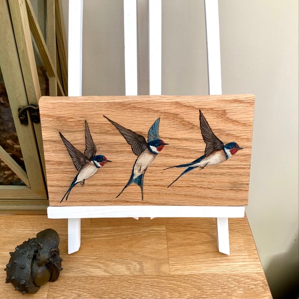 Swallows acrylic painting on oak 
