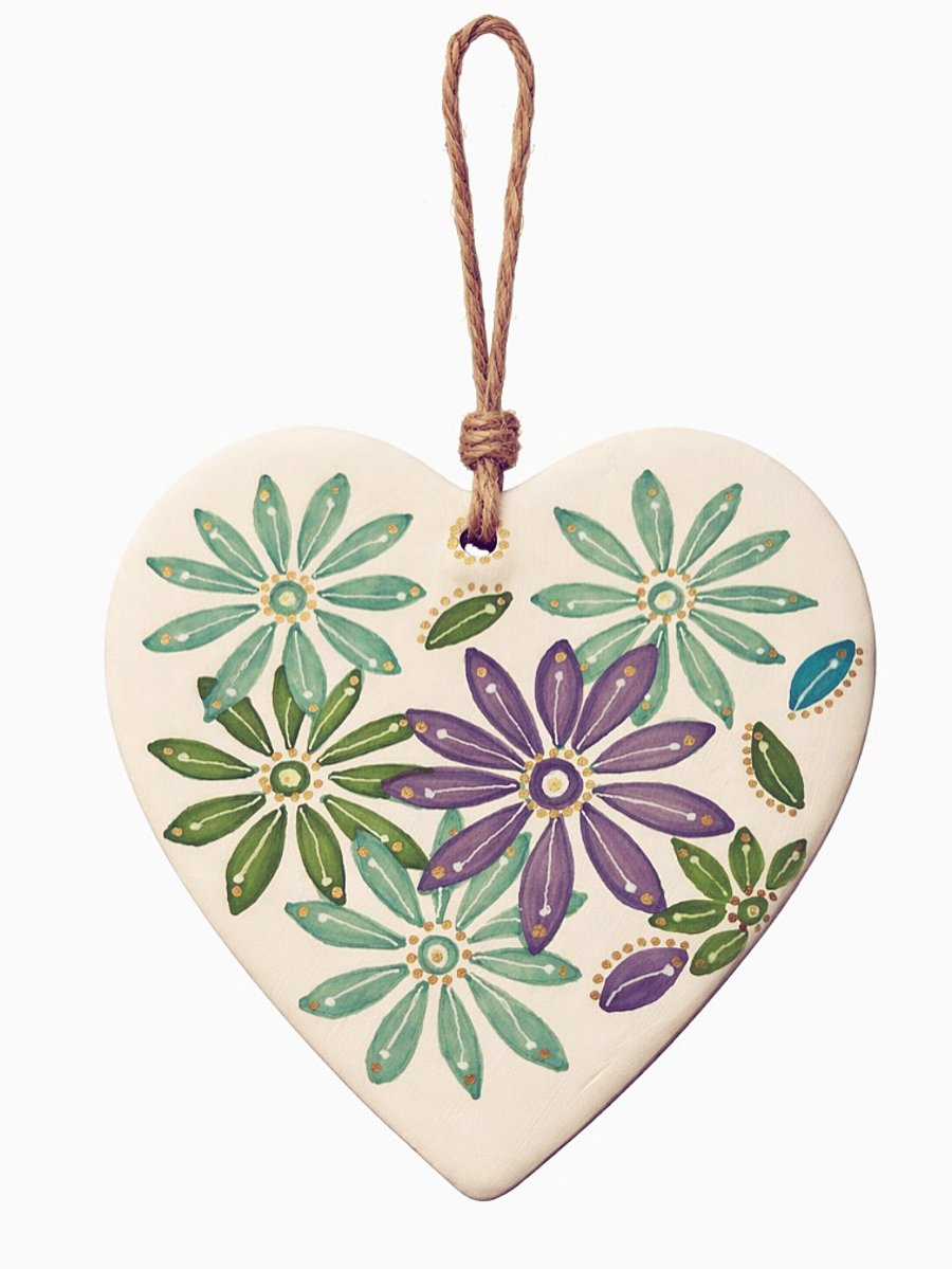 Hand drawn ceramic hanging heart