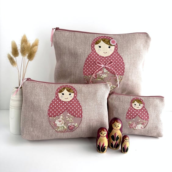 Russian Dolls Stacking Pouch Gift Set in Pink