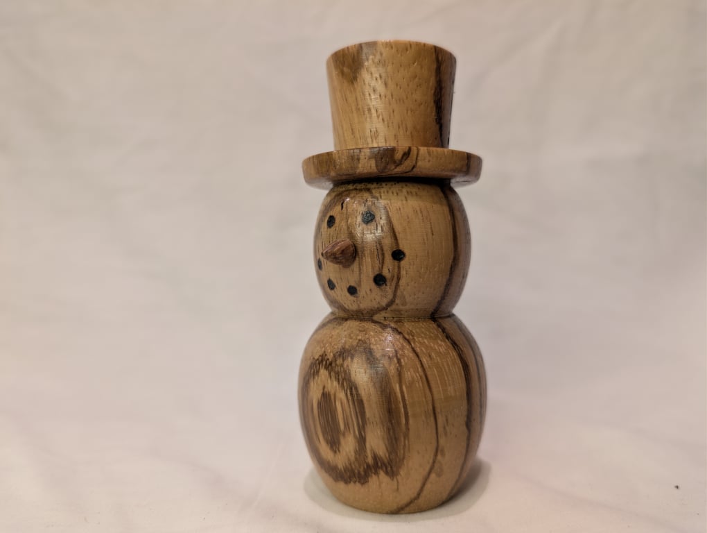 Wood turned Zebrano Snowman