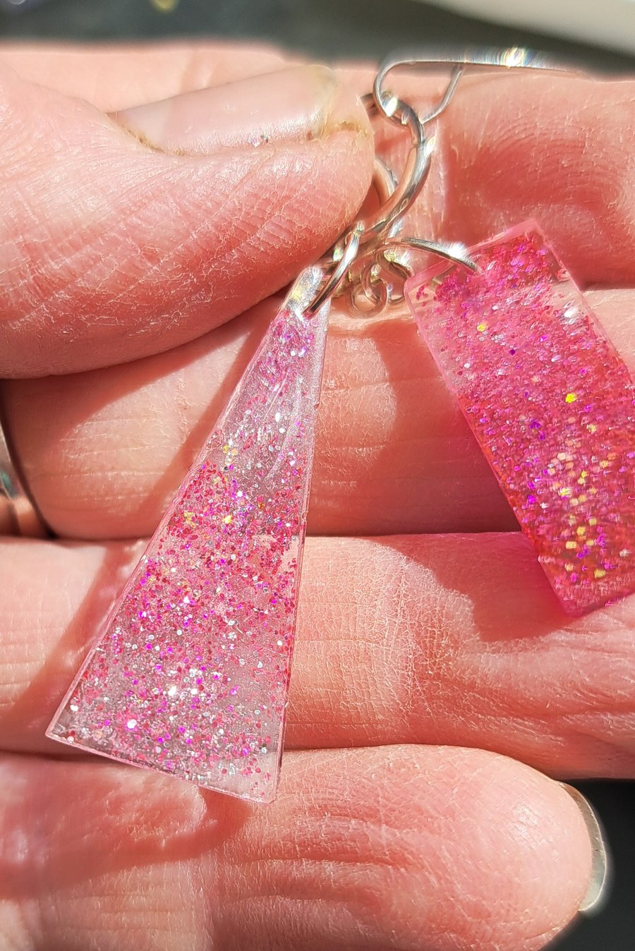 Hot pink resin earrings, different shapes to be different