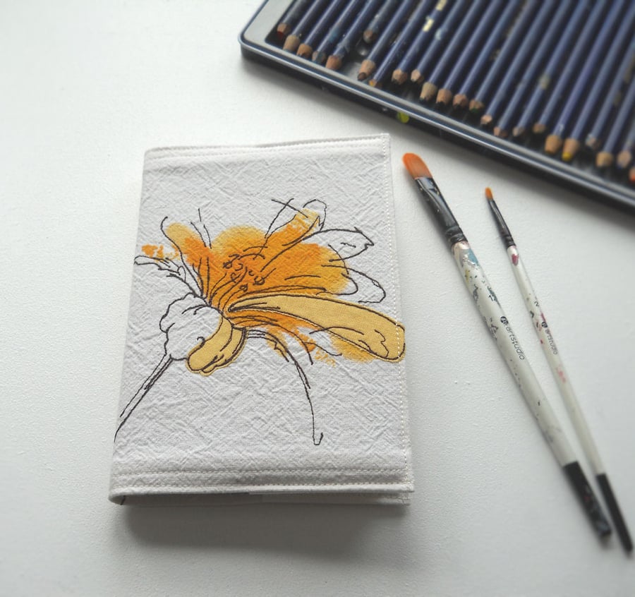 A6 free hand embroidered floral notebook - yellow chrysanthemum