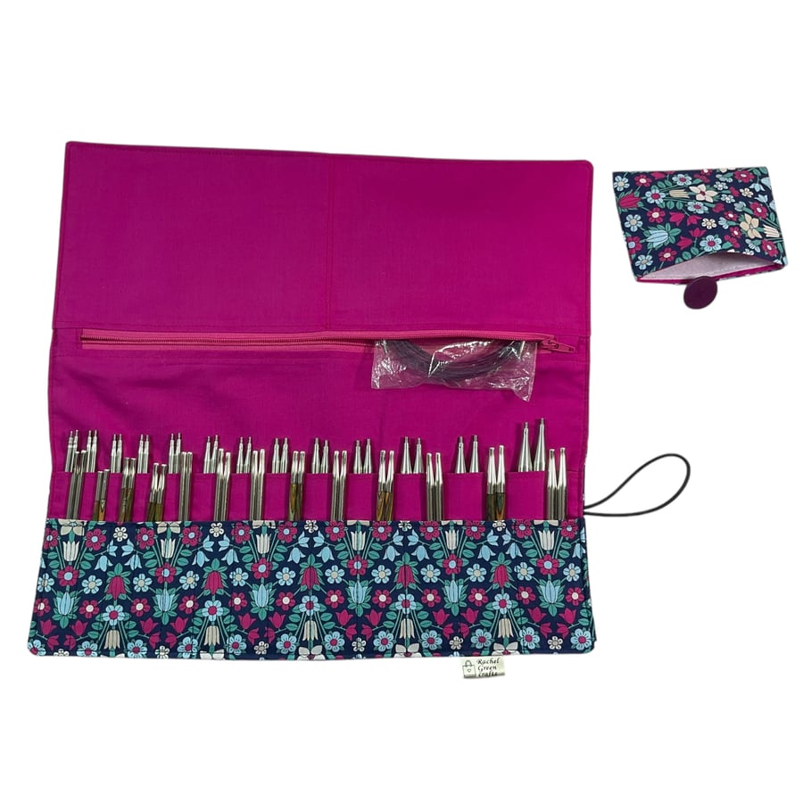 Interchangeable knitting needle case with Liberty fabric , knit pro case, 