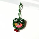 Handmade Green Owl Charm – Macramé Accessory with Bells