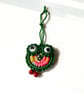 Handmade Green Owl Charm – Macramé Accessory with Bells - Image 1