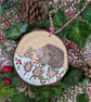 Hedgehog hand-painted Christmas log slice decoration  - Image 3