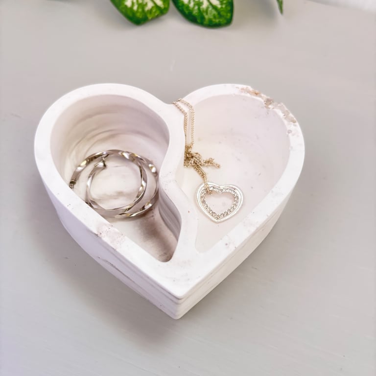 Brown and White Marbled Heart Twin Compartment Trinket Dish with Gold Mica Flake