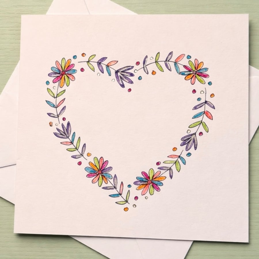 Hand drawn Heart and Flowers Card