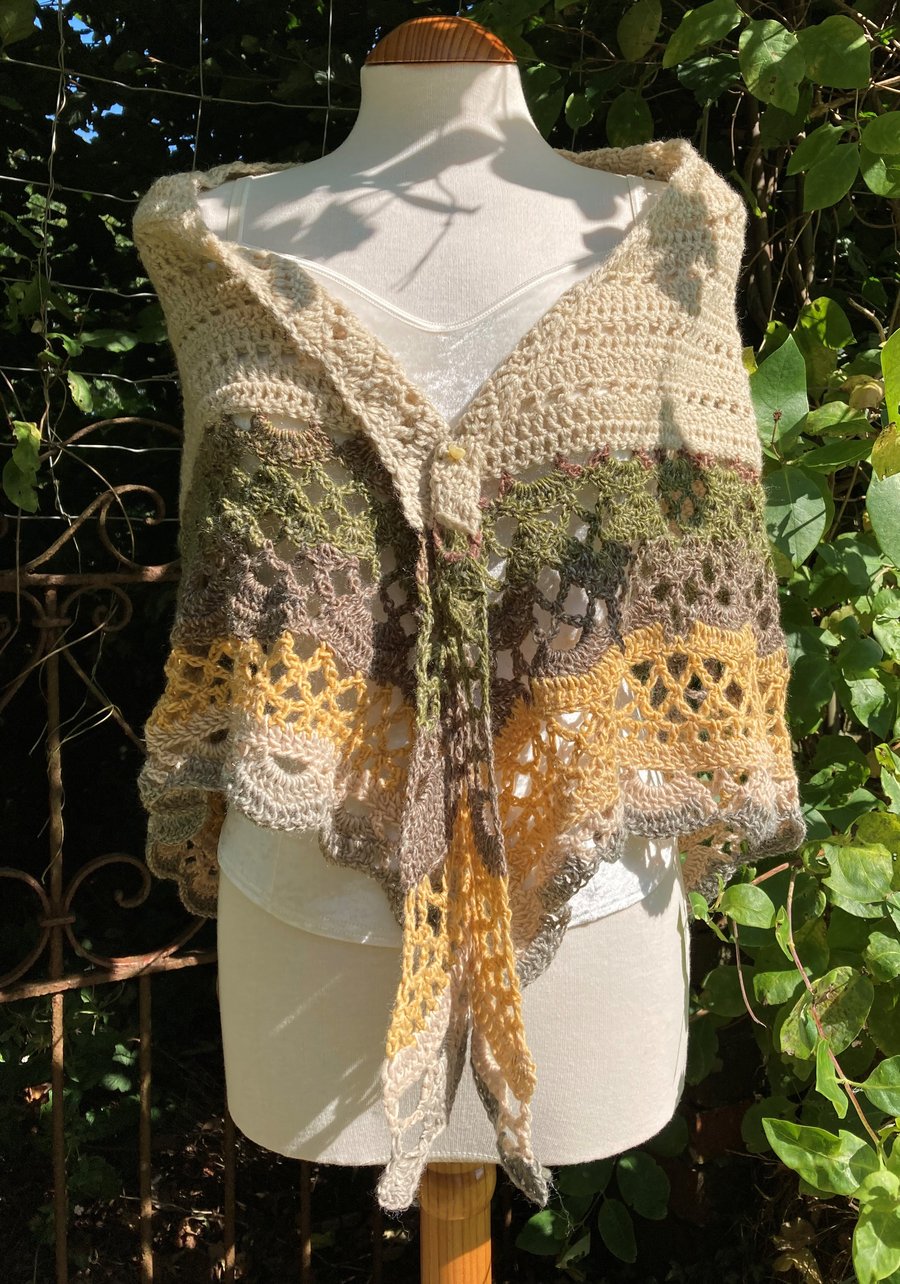 Unique Handmade Triangle Lace Shawl in soft Earthy Tones