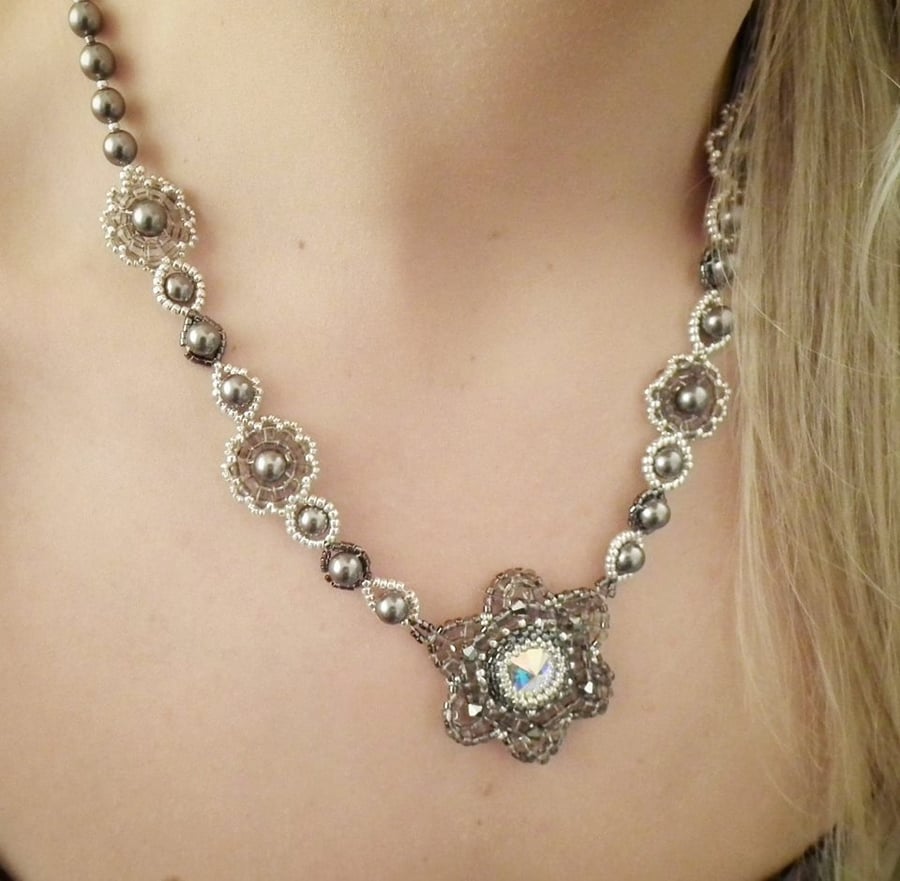 Swarovski Crystal Beaded Necklace with Vintage clasp
