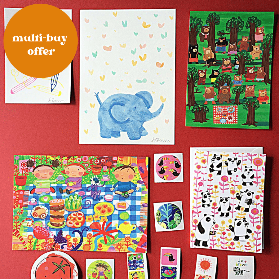 Fun cute gift box of happy art prints and stationery Mix B