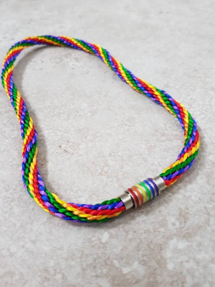 Woven Rainbow Necklace, Pride Choker, LGBTQ jewelry