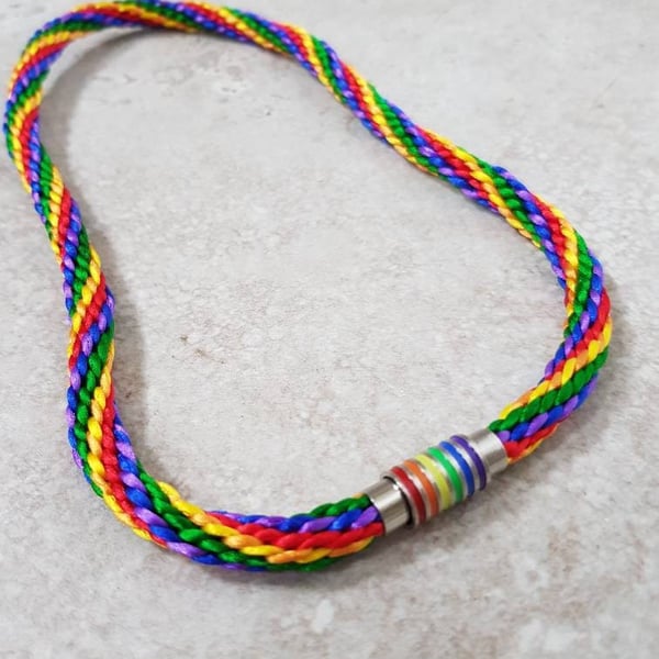 Woven Rainbow Necklace, Pride Choker, LGBTQ jewelry
