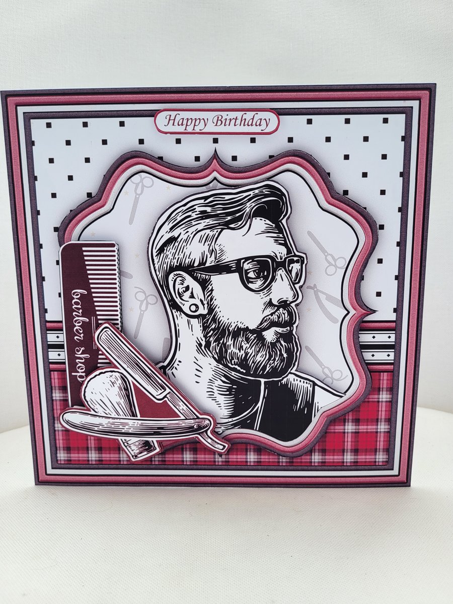 Handmade barber card,  handmade hairstyle card, card for a barber 